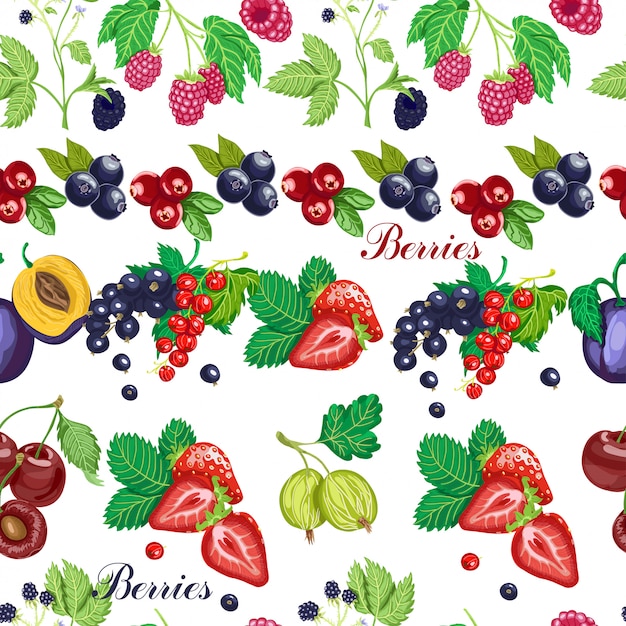 Summer seamless pattern with garden berries 