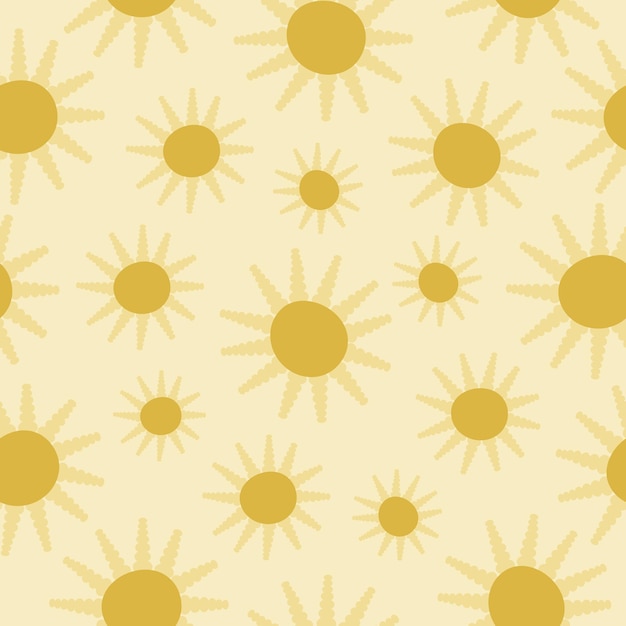 Summer seamless pattern with the image of the sun on a yellow background