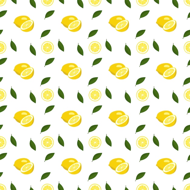 summer seamless pattern with lemon and slices on white