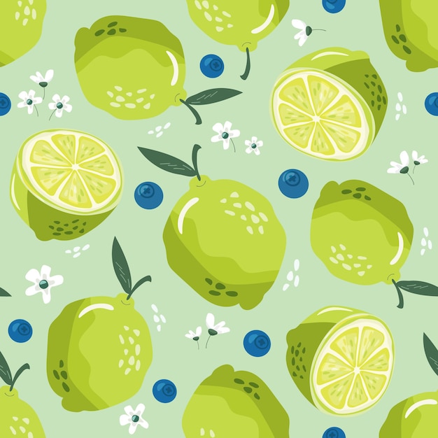 Summer seamless pattern with lime and blossom