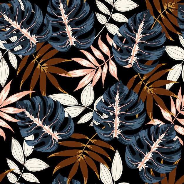 Summer seamless tropical pattern with leaves and plants