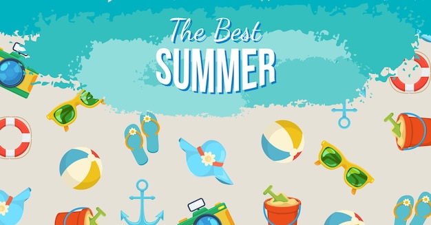 Summer season banner with sea shore beach