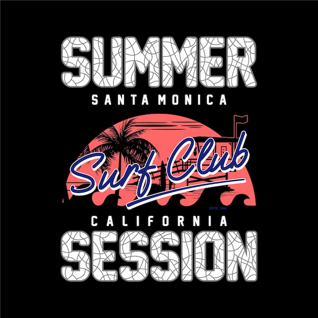 summer session surf club graphic typography vector print