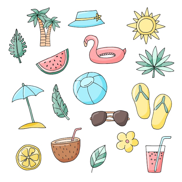 Summer set of summer objects