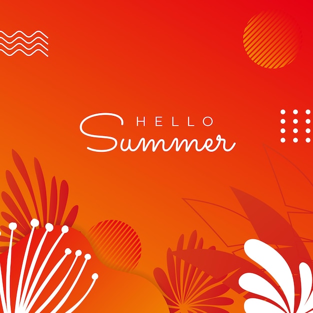 Summer social media banner with flowers and tropical summer leaf. Instagram post template with summer theme