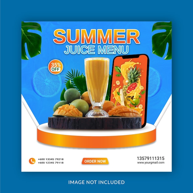 Summer Special Juice Menu Social Media Post Instagram Banner Template