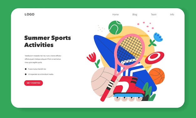 Vector summer sports activities concept a colorful collage of equipment for various outdoor games and