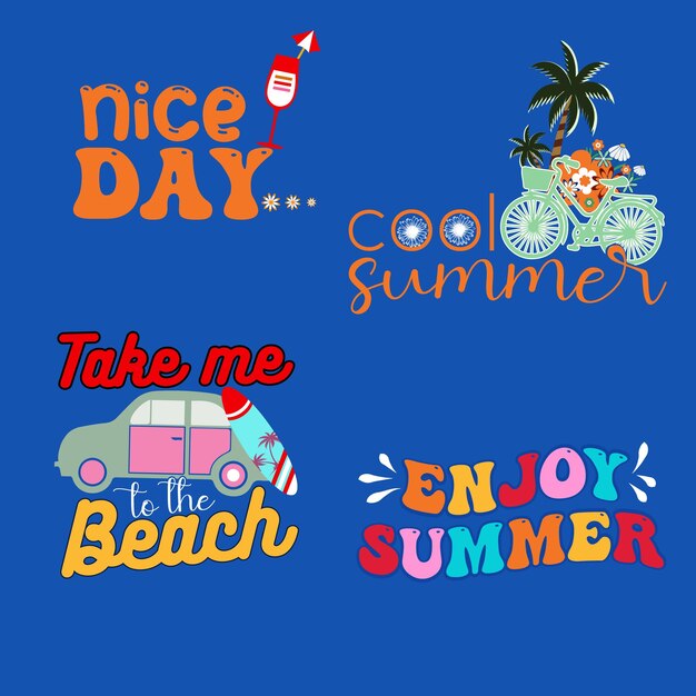 Vector summer sticker set and typography vector design