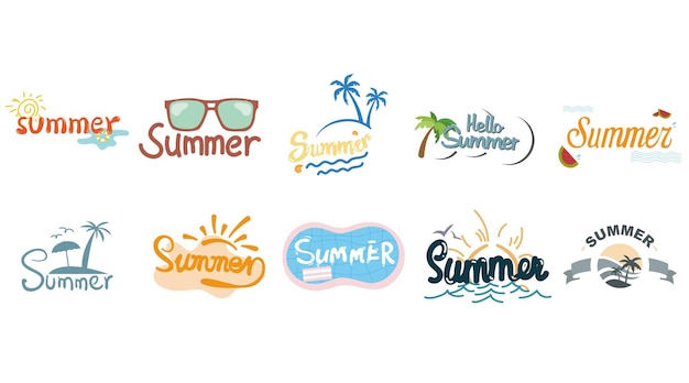 Summer stickers collection set cartoon style flat design Premium Vector