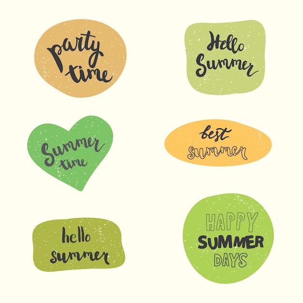 Summer stickers vector set Handwritten qoutes