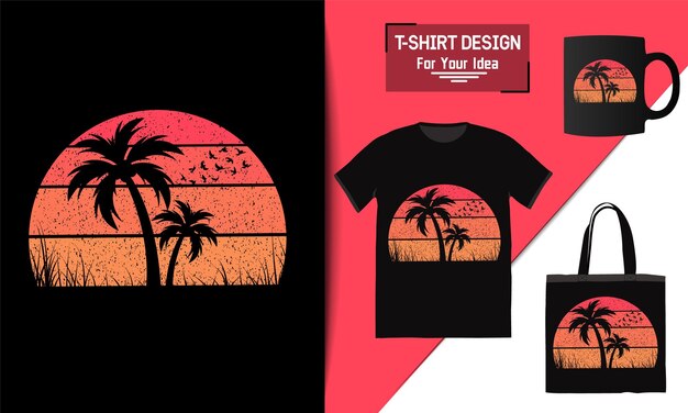 Summer stylish tshirt beach tree vector design beach party prints on the topic