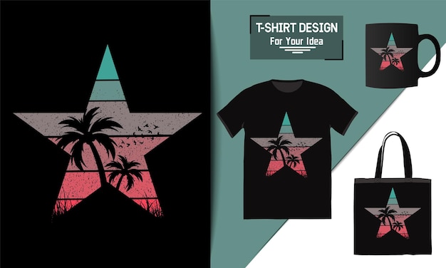 Summer stylish tshirt beach tree vector design beach party prints on the topic