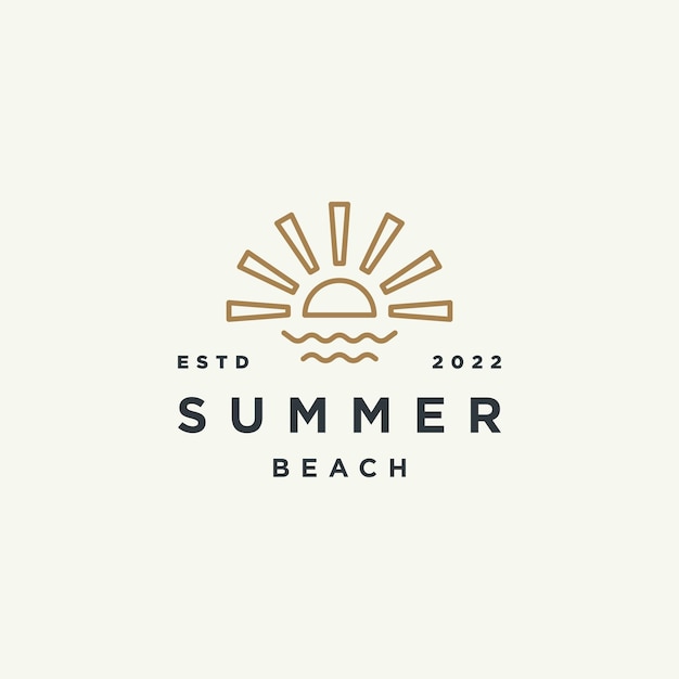 summer sun logo sunset sunrise with beach ocean sea water logo icon vector in trendy line linear