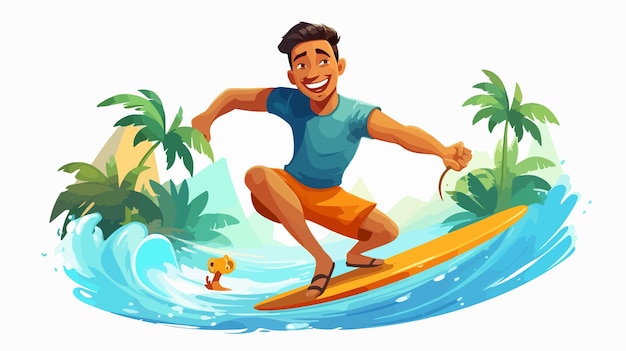 Vector summer surfer riding waves exciting beach adventure