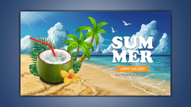 Summer in surfing board banner