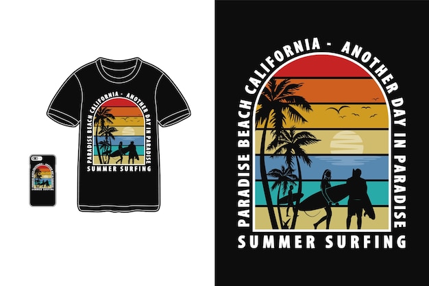 Summer surfing design for t shirt silhouette retro style