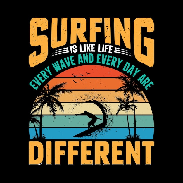 Summer surfing tshirt design retro vintage t shirt design and summer surfing vintage vector t shir