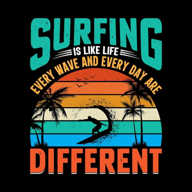 Summer surfing tshirt design retro vintage t shirt design and summer surfing vintage vector t shir