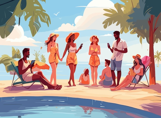 Vector summer symphony illustrated people soaking in the sunshine