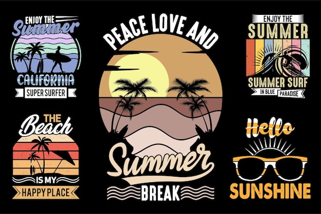 Summer t-shirt design bundle, vector element, vibes, sunshine, beach t-shirts