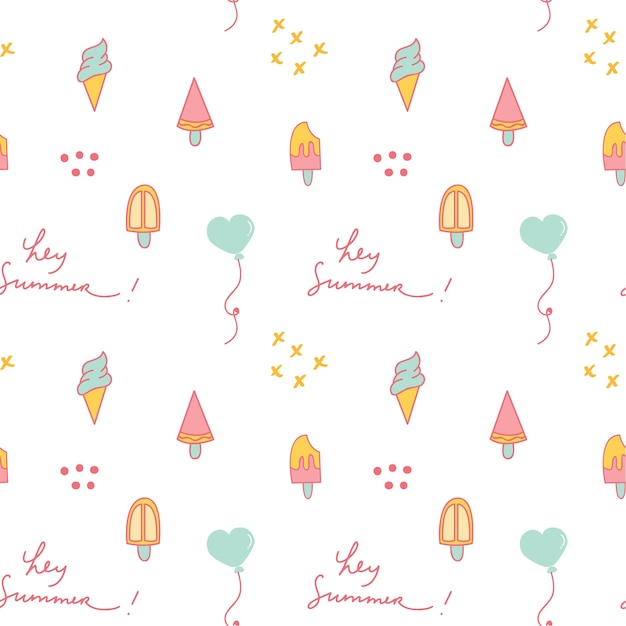 summer theme doodle background with ice cream