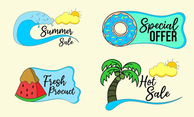 summer theme vector badge for discount promotion design with illustrations waves ice cream