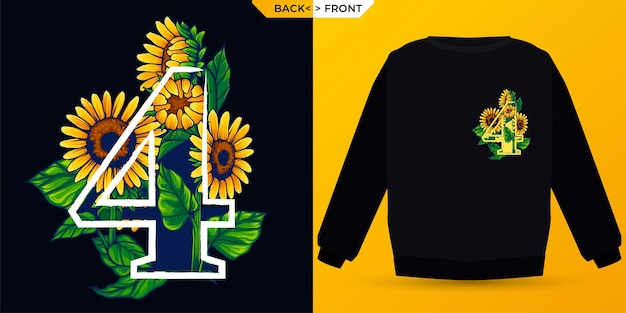 Summer Themed Sunflower Number 4 Perfect For Shirt Screen Printing Premium Vector