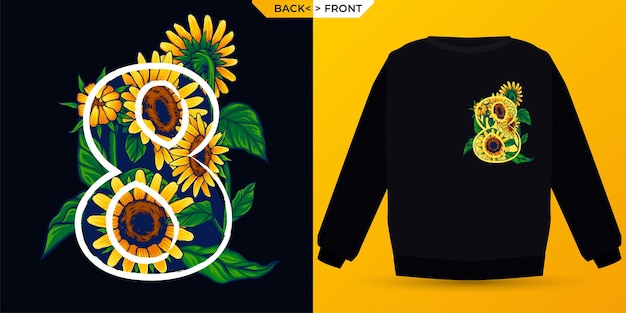 Summer Themed Sunflower Number 8 Perfect For Shirt Screen Printing Premium Vector