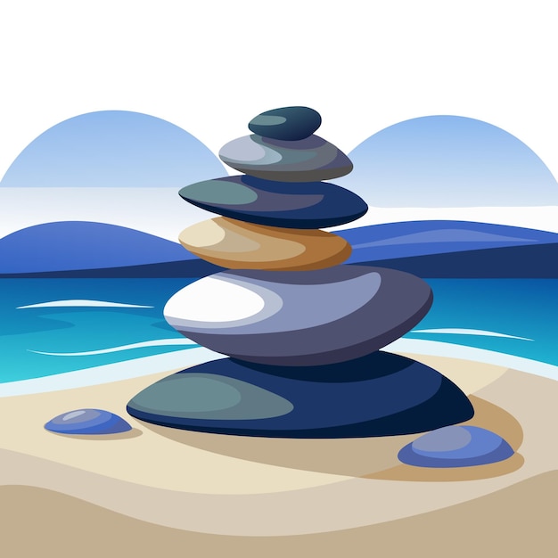 Vector summer themed vector illustration about beach stones stacking