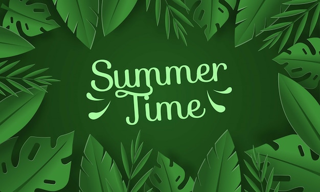 summer time background with tropical leaf on green background