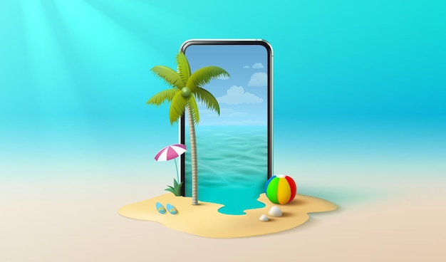 Summer time banner phone season party bar app tropical fruity Vector