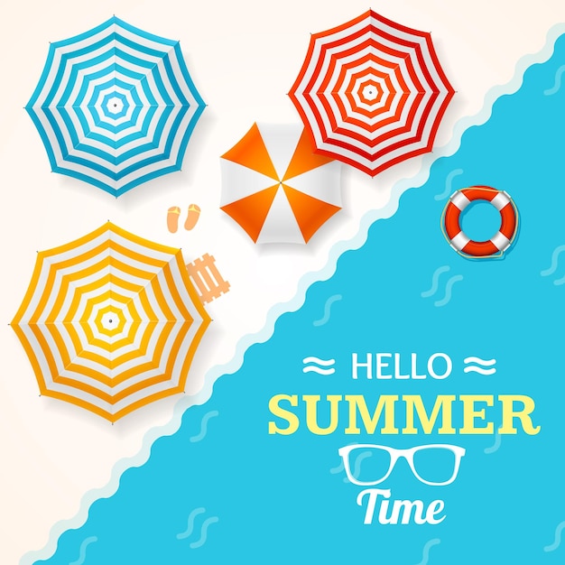 Summer Time Banner with a Beach Umbrella Vector