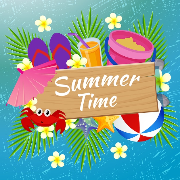 Summer time beach fun with scratch illustration