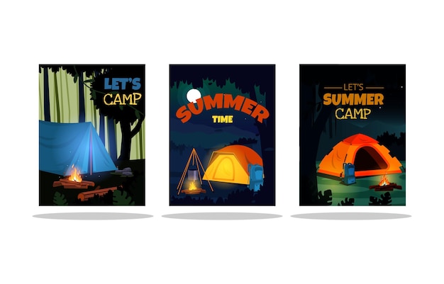 Summer Time Camping Tent Nature Landscape Card Template