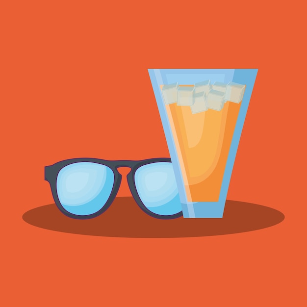 Summer time design with cocktail drink and sunglasses