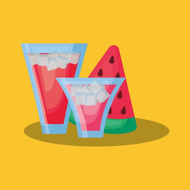 Summer time design with cocktail drinks and watermelon