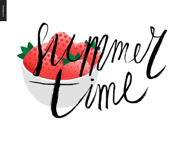 Summer time lettering and strawberry