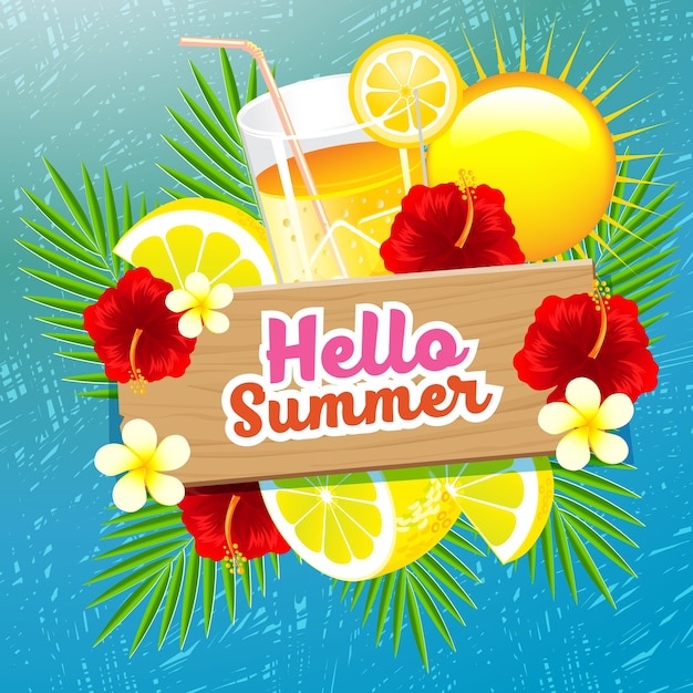 summer time lime and hibiscus with scratch background