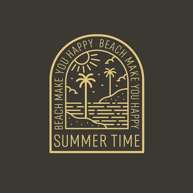 Summer time make you happy mono line design for badge patch emblem graphic vector art tshirt design