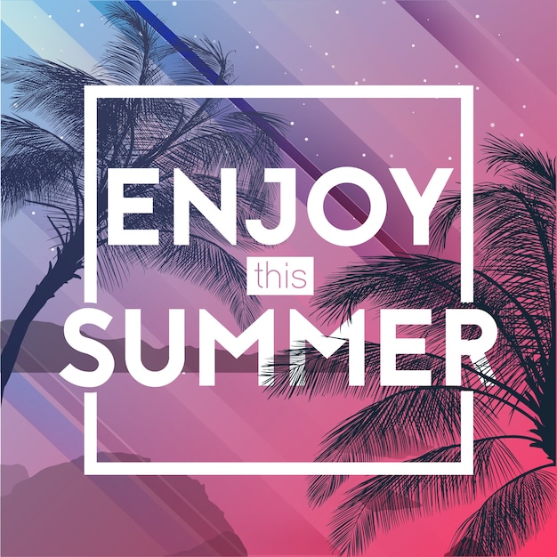 Summer time party  banner design template with palms trees silhouettes. Modern style. Vector illustration