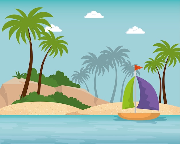 Vector summer time scene with sailboat