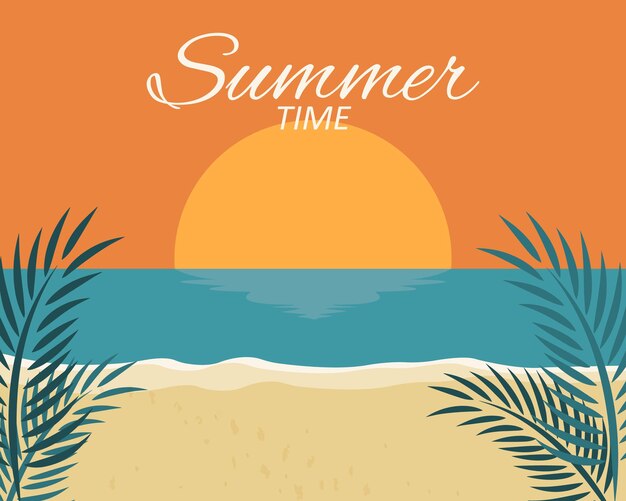 Vector summer time sea tourism recreation panorama of sea and beachsummer landscapevector