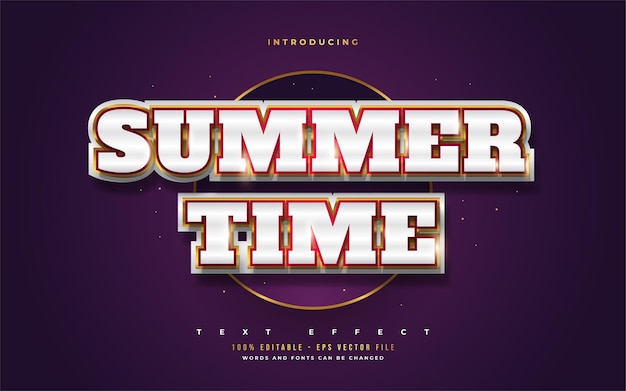 Summer Time Text in White and Gold with 3D Embossed Effect. Editable Text Style Effects