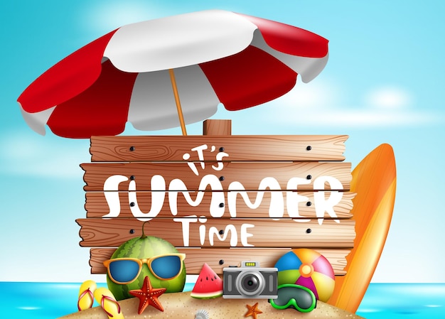 Summer time vector concept design Its summer time text with beach elements