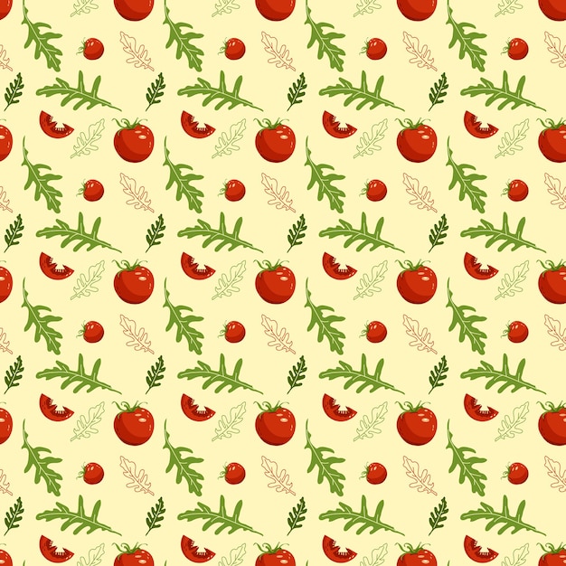 Summer tomato and arugula pattern Healthy vegetables Illustration Repeat background for wallpaper