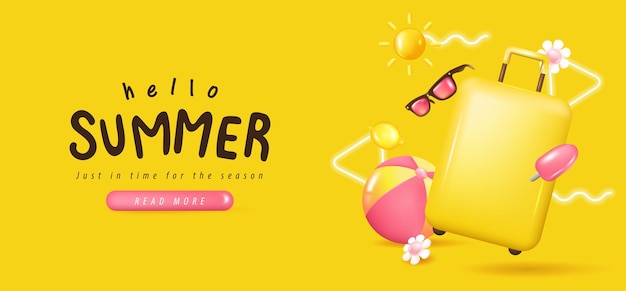 Summer travel banner background with beach vibes decorate