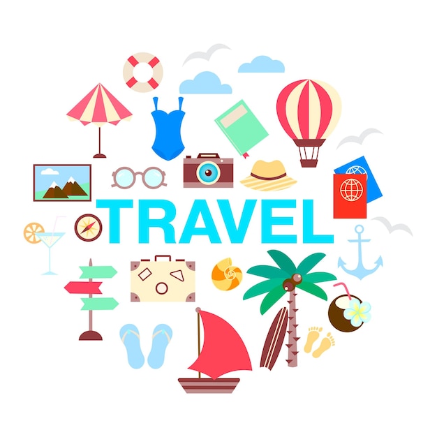 Summer travel concept in retro style Vector poster Travel tourism recreation