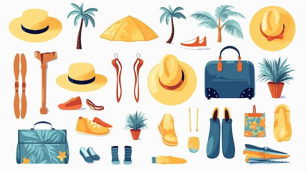 Vector summer travel essentials set beach clothes accessories