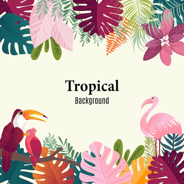 Summer tropical background palm leaves birds vector image.