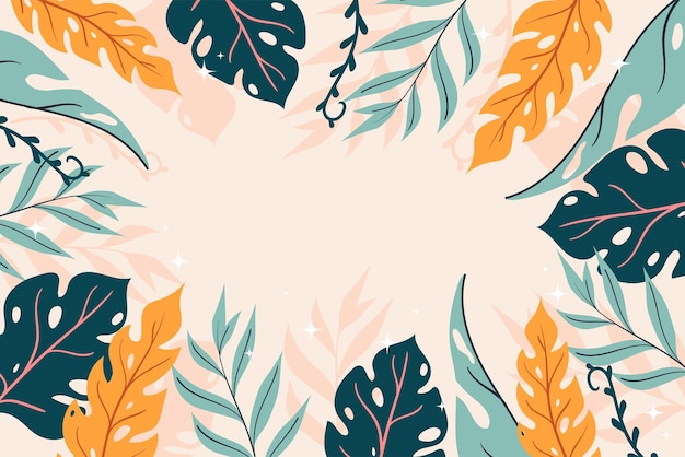 Summer tropical background with leaves and plants